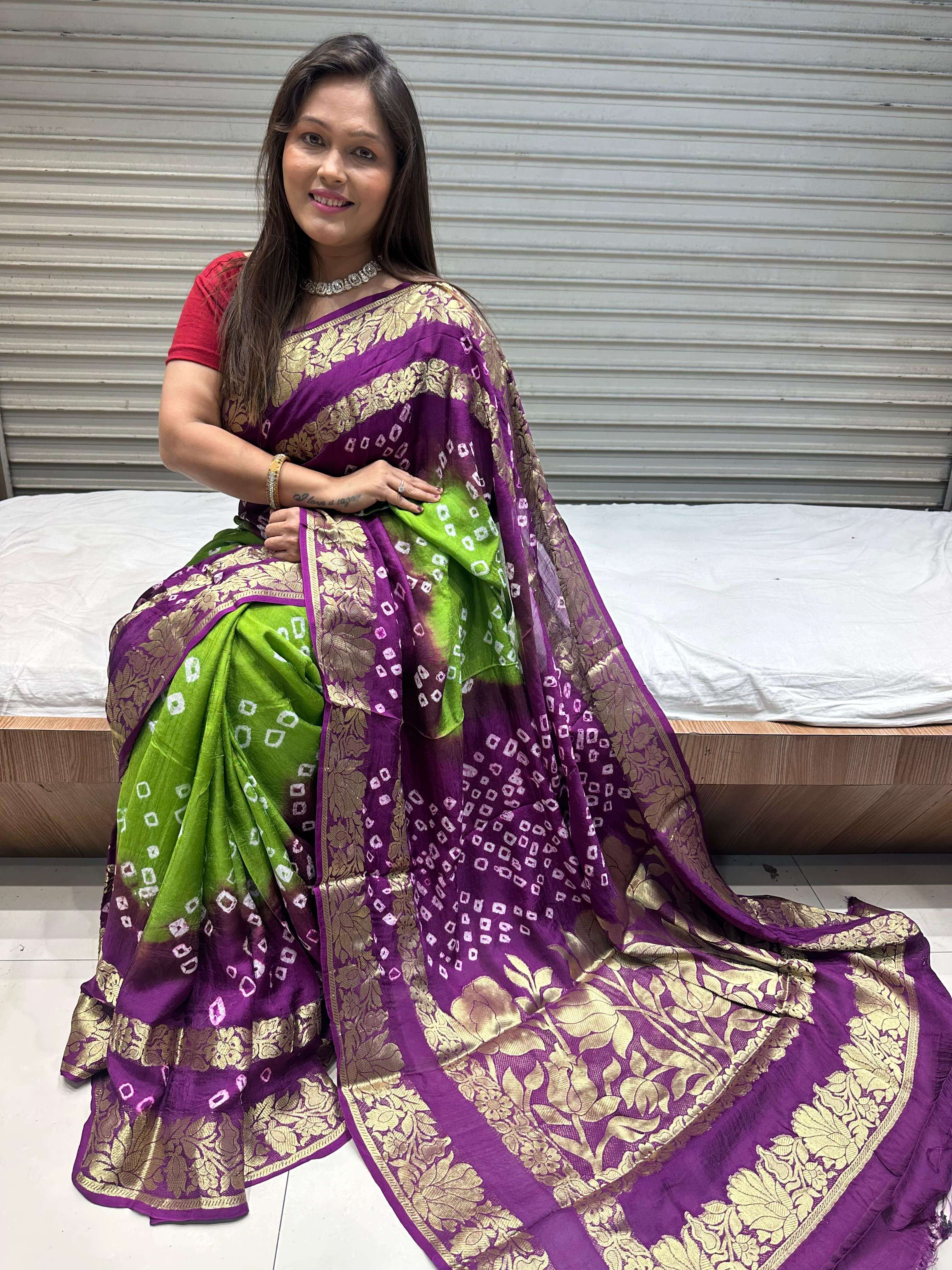 Art Silk Bandhani Saree - Raj Panchi