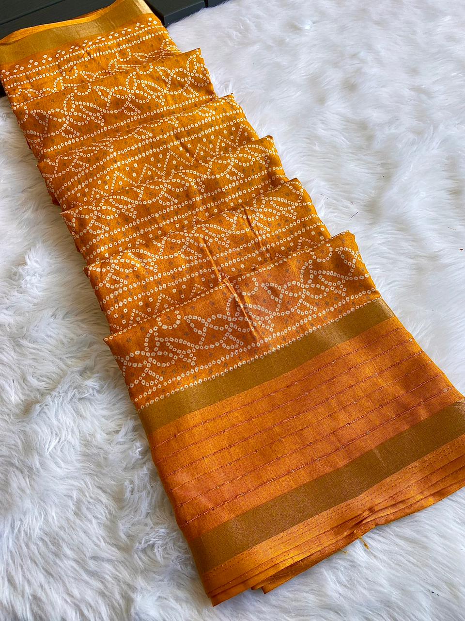 Dola Silk Bandhani Saree with Crochet Border - Raj Panchi