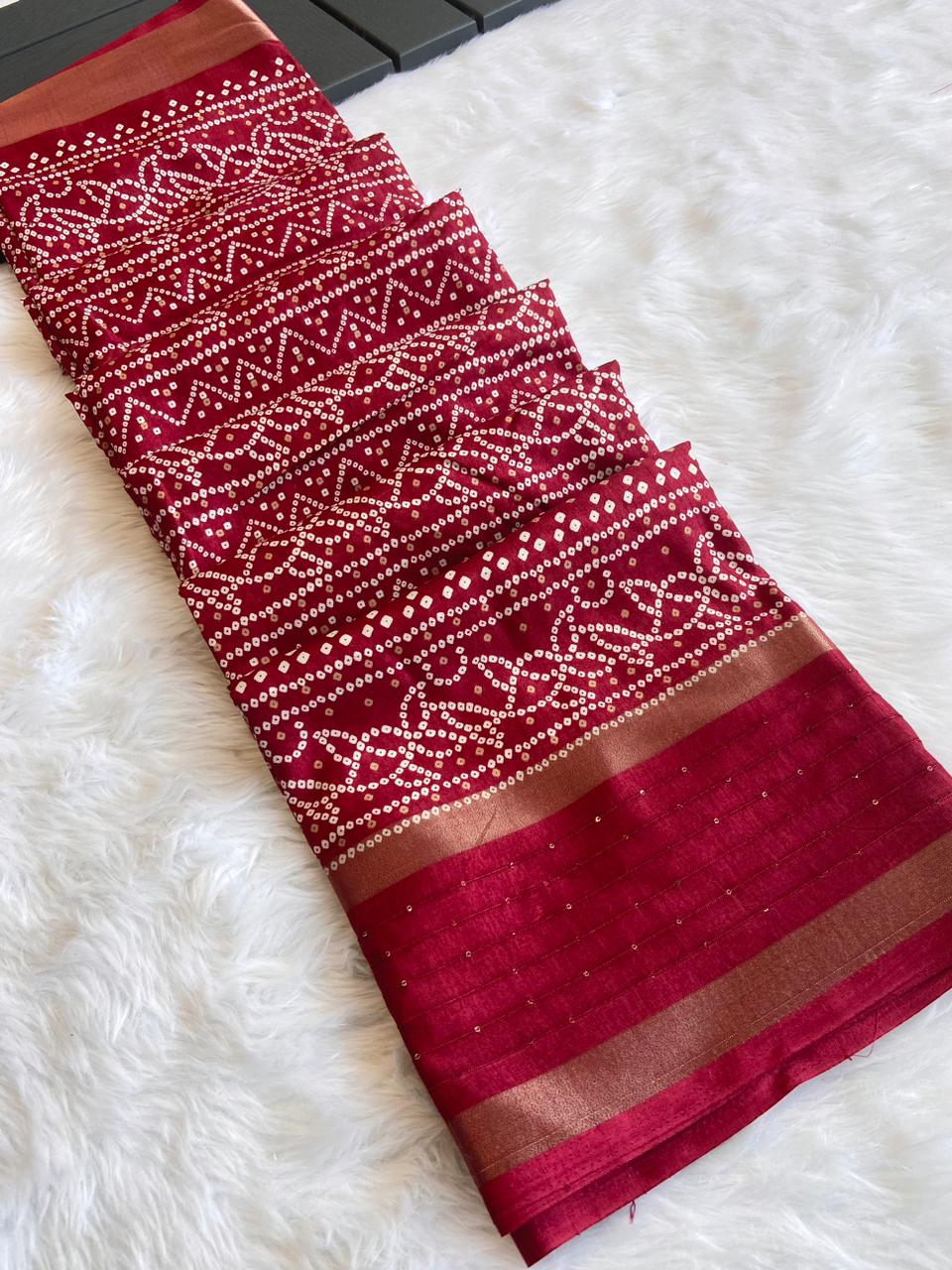 Dola Silk Bandhani Saree with Crochet Border - Raj Panchi