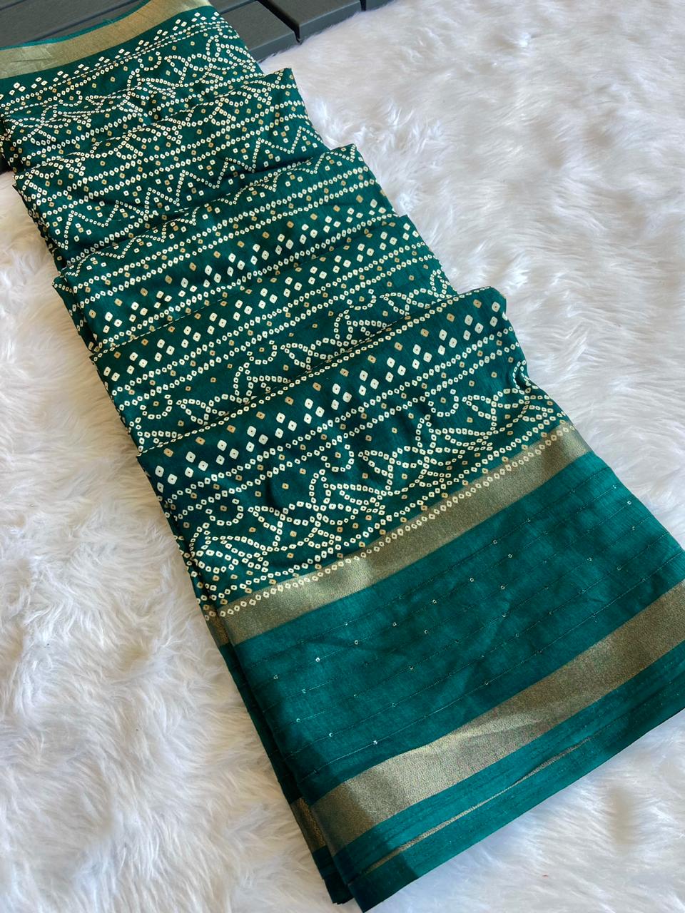 Dola Silk Bandhani Saree with Crochet Border - Raj Panchi