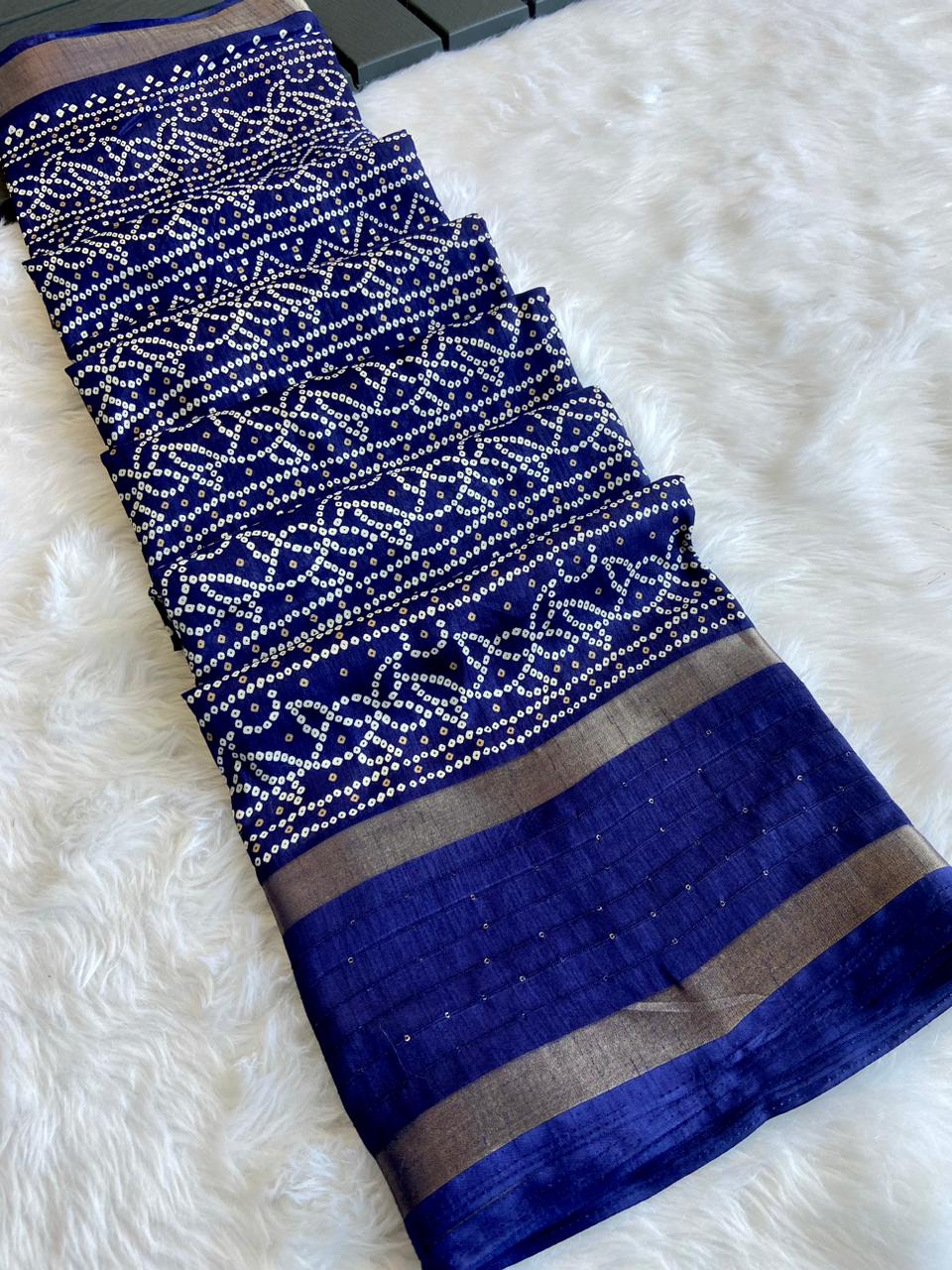 Dola Silk Bandhani Saree with Crochet Border - Raj Panchi