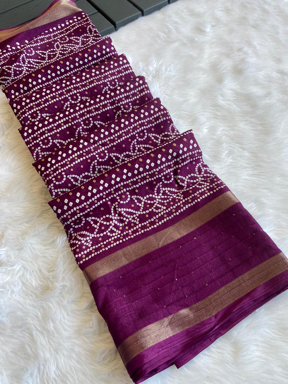 Dola Silk Bandhani Saree with Crochet Border - Raj Panchi