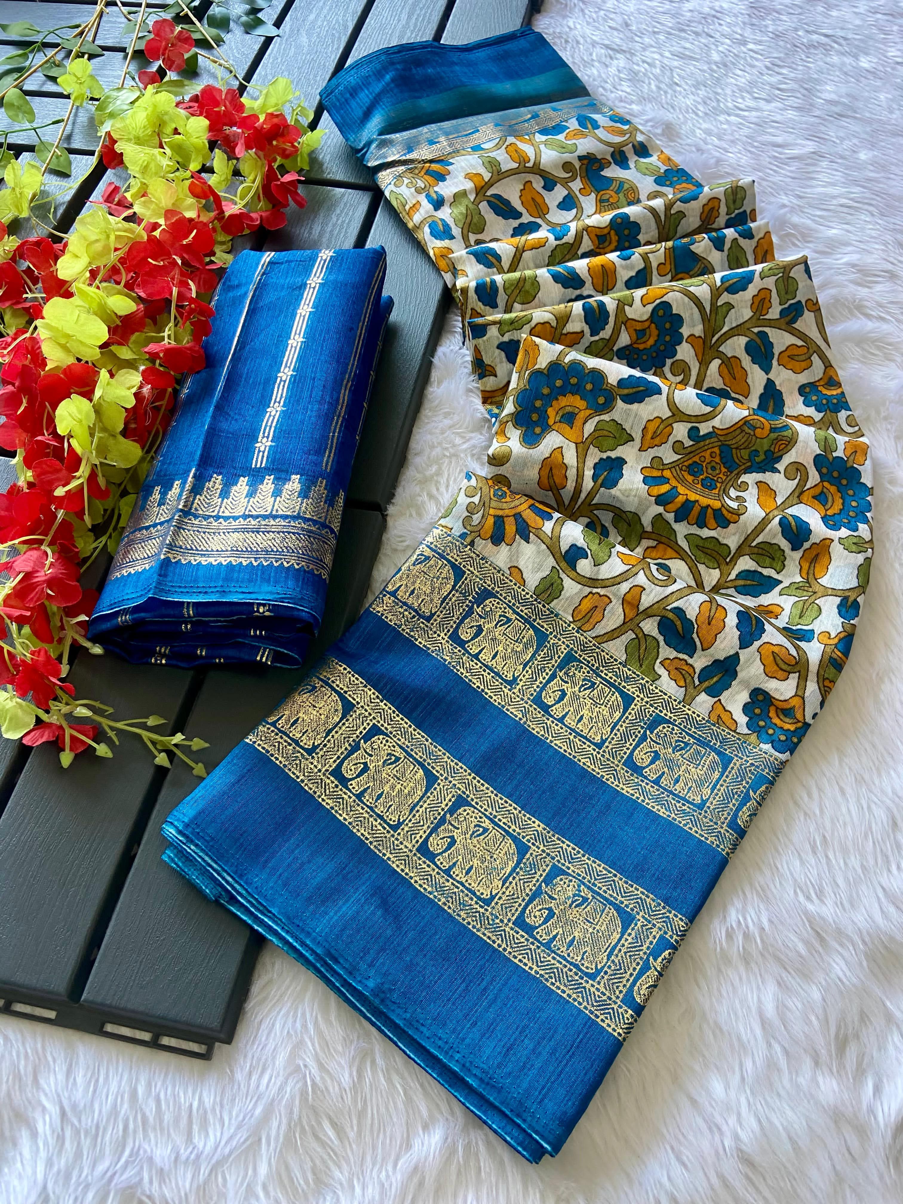 Dola Silk Kalamkari Saree with Foil Detailing - Raj Panchi