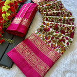 Dola Silk Kalamkari Saree with Foil Detailing - Raj Panchi