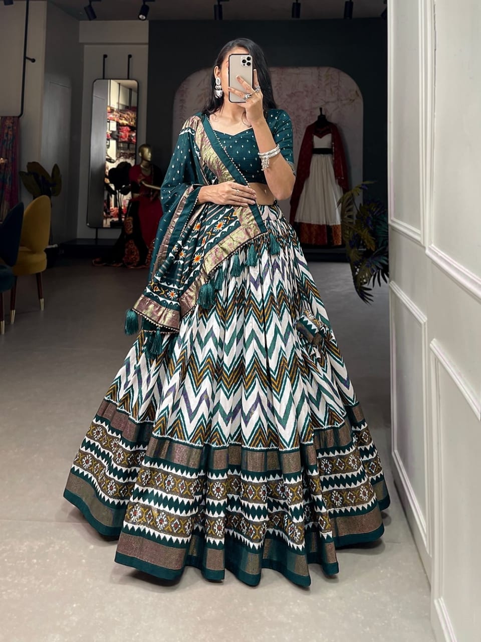 Graceful Silk Lehenga with Printed Dupatta - Raj Panchi