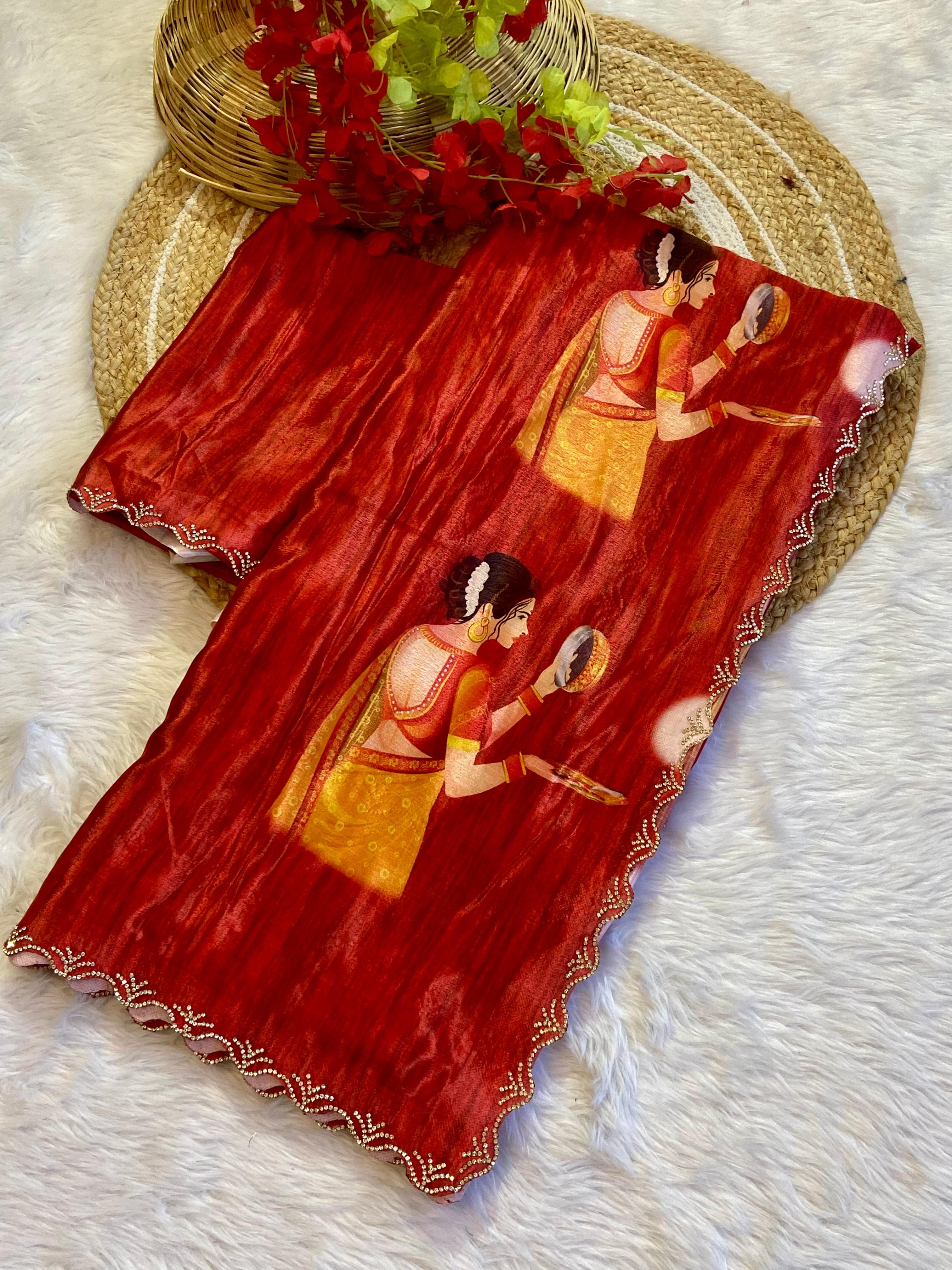 Karva Chauth Special Chinnon Saree - Raj Panchi