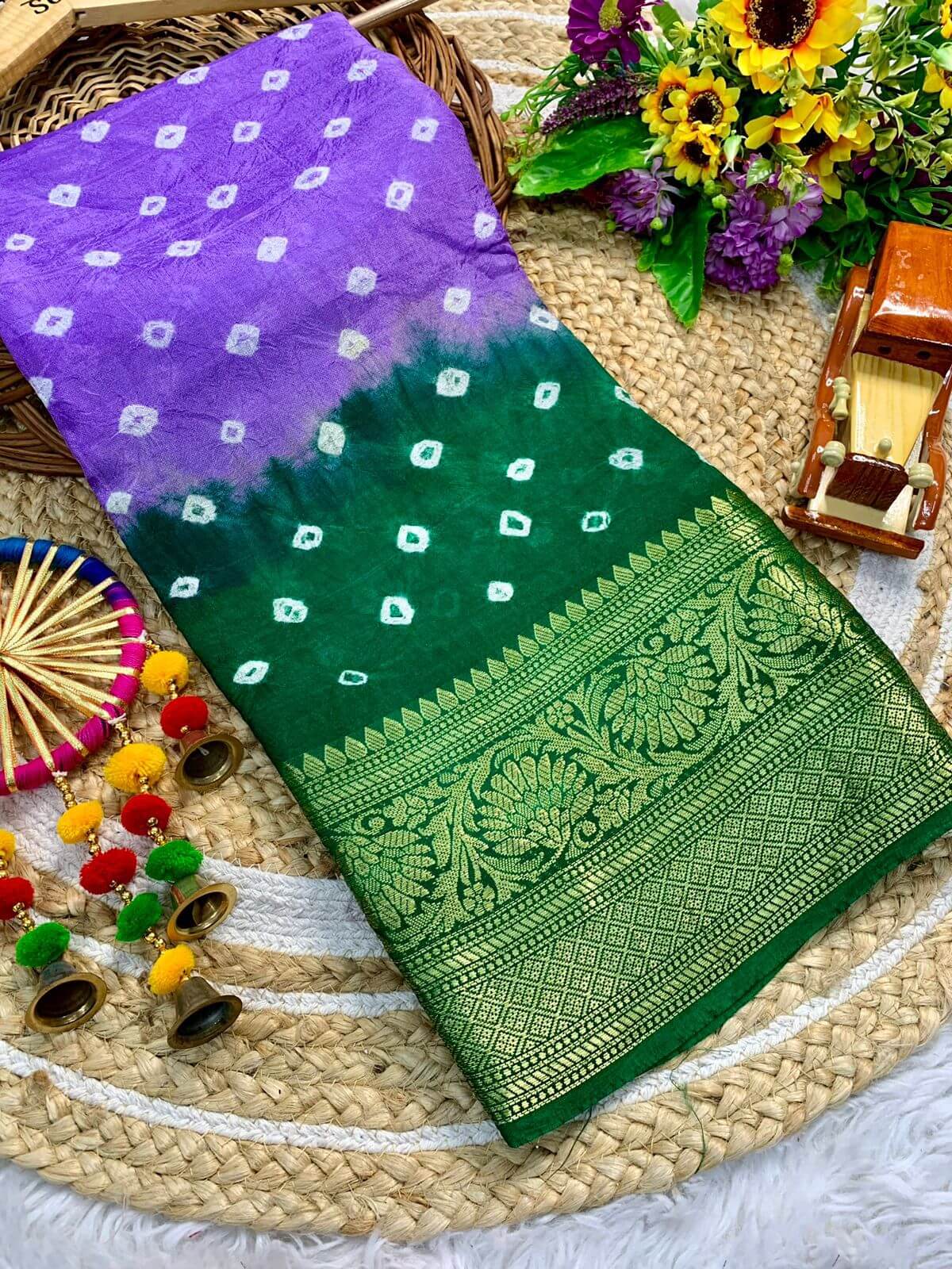 Premium Kanjivaram Bandhani Saree - Raj Panchi