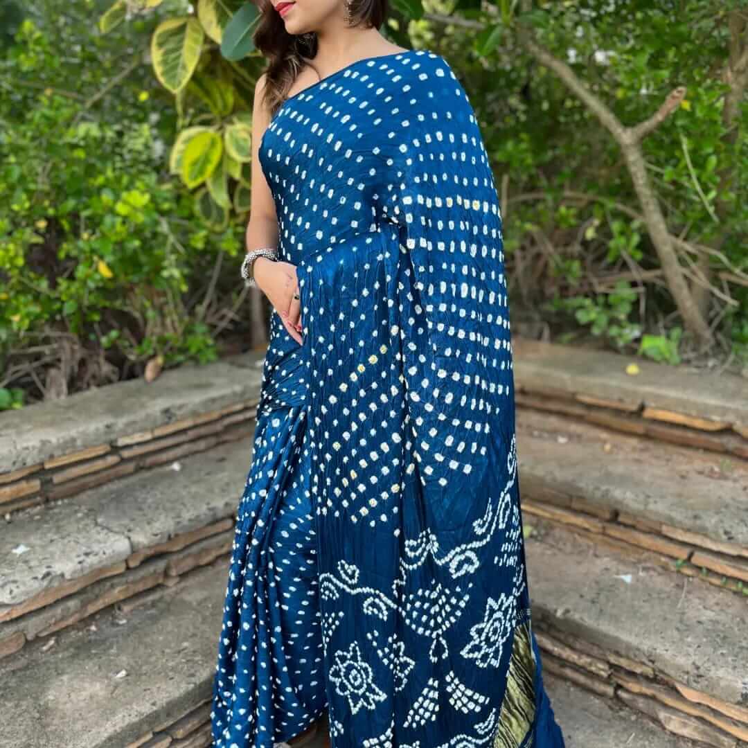 Pure Gaji Silk Bandhani Saree - Raj Panchi