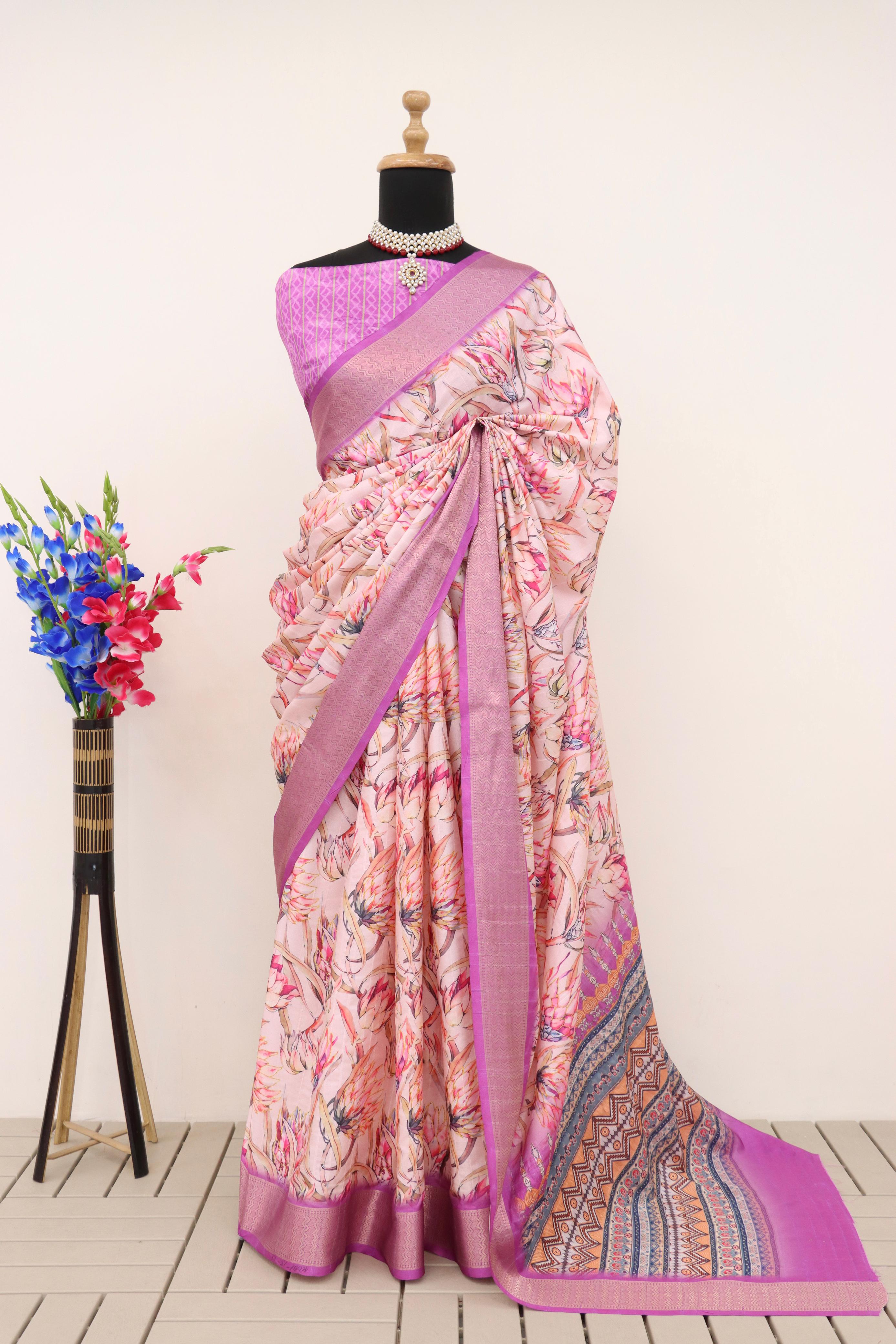 Silk Saree with Banarasi Motifs - Raj Panchi