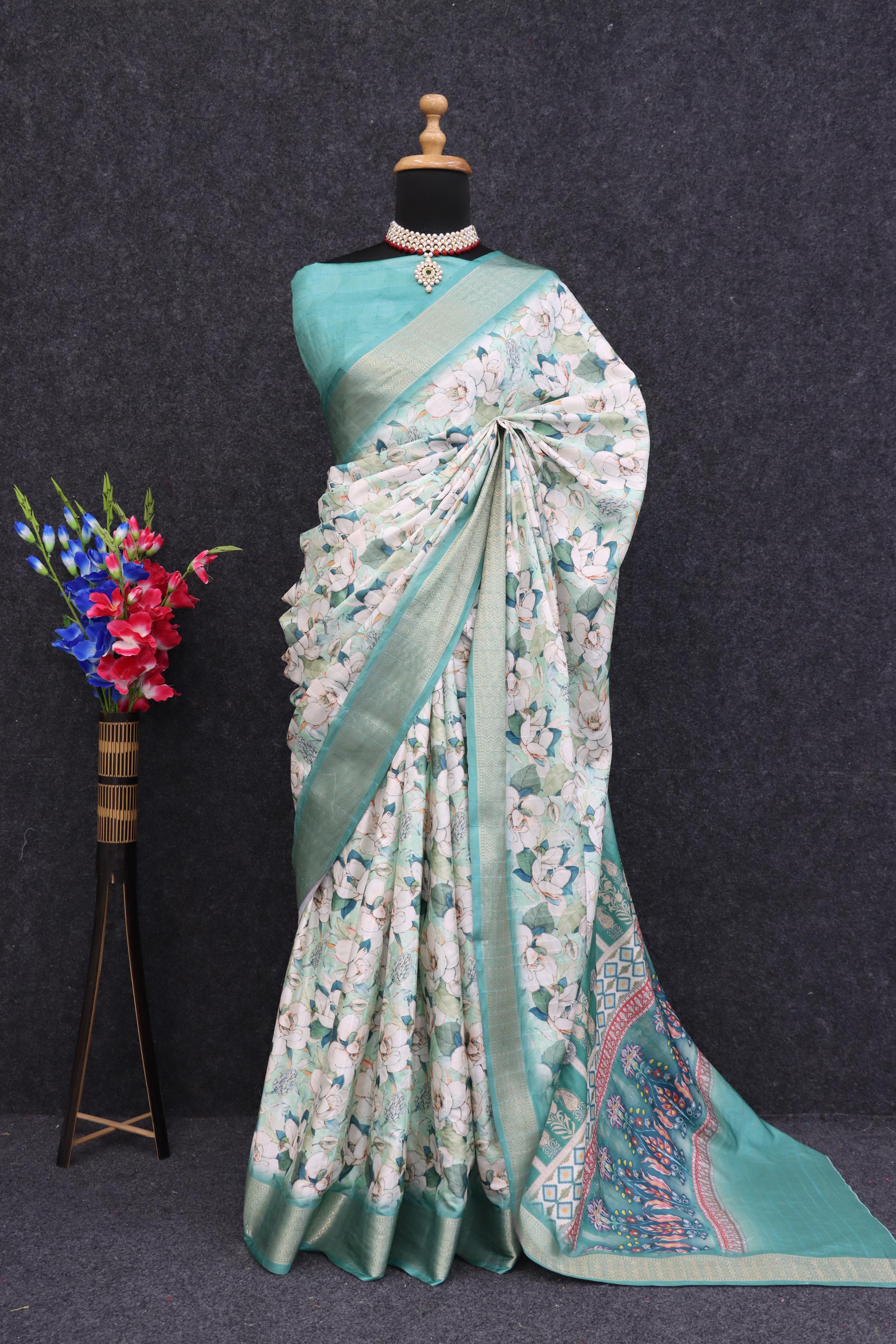 Silk Saree with Banarasi Motifs - Raj Panchi