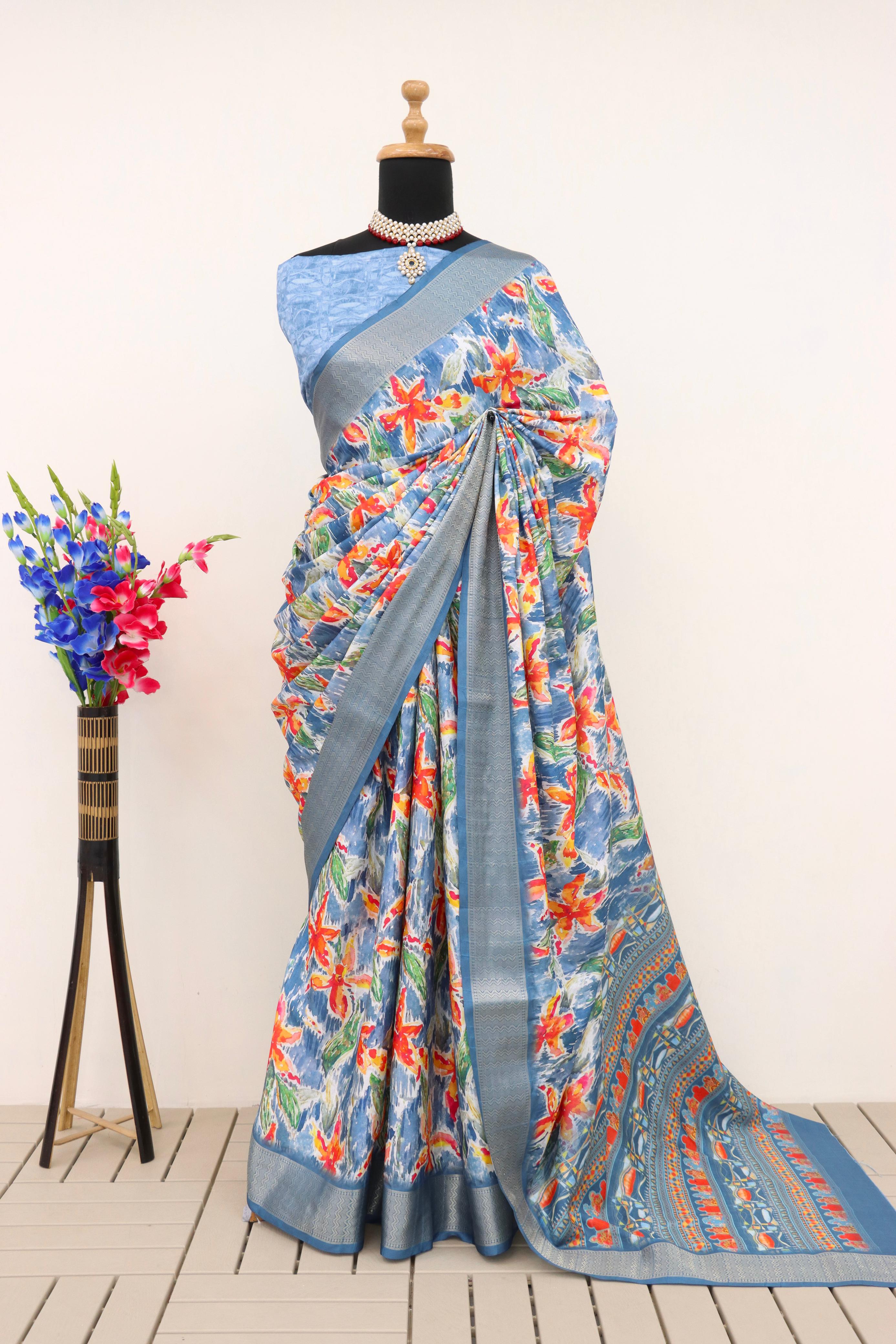 Silk Saree with Banarasi Motifs - Raj Panchi