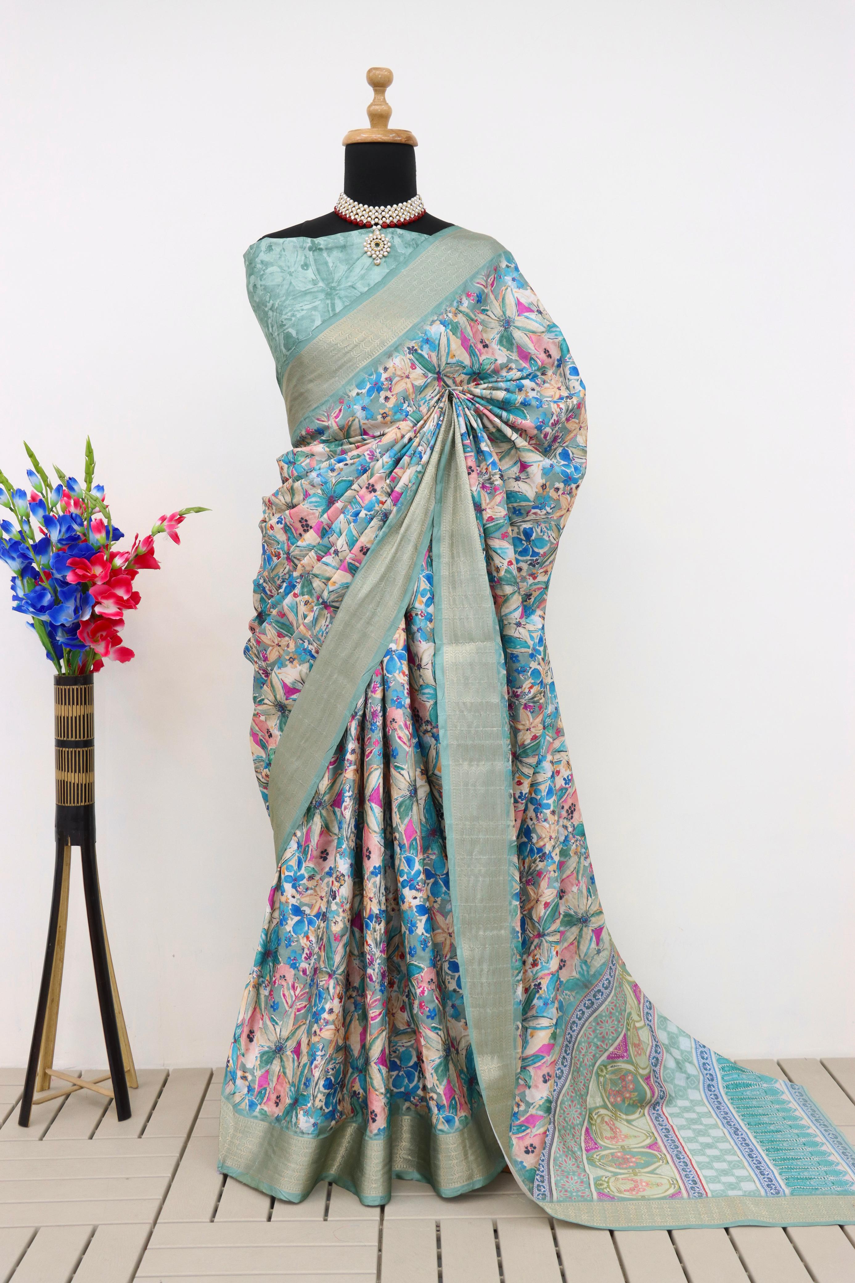 Silk Saree with Banarasi Motifs - Raj Panchi